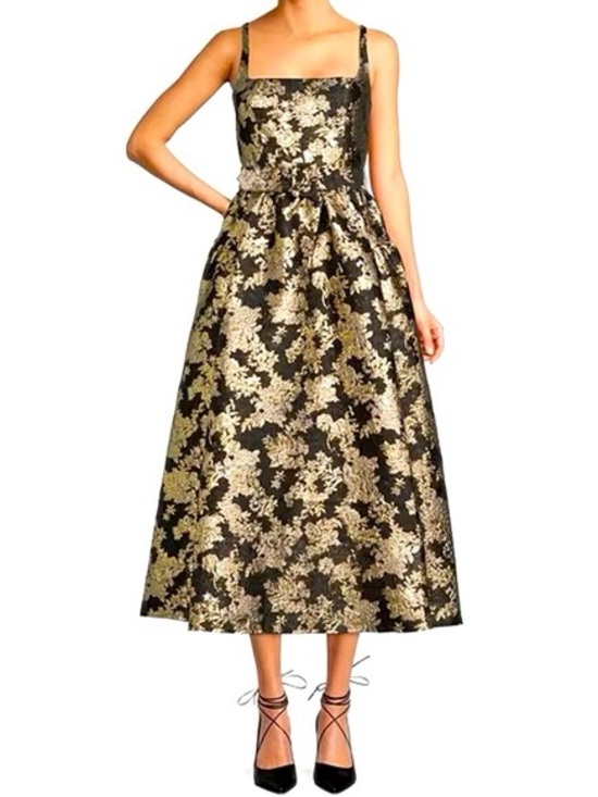 ANTONIO MELANI Dresses & Skirts - ANTONIO MELANI Black and Gold Floral Brocade Midi Dress